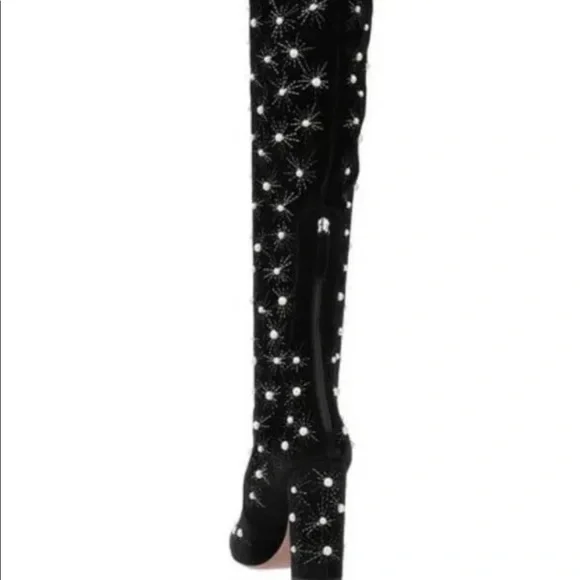 Aquazzura Cosmic Pearl 120 over the knee velvet boots - Picture 4 of 8